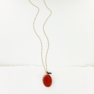 Red Faceted Stone on Goldtone Chain Necklace