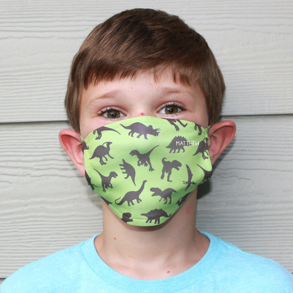 Kids Green Dinosaur Face Mask