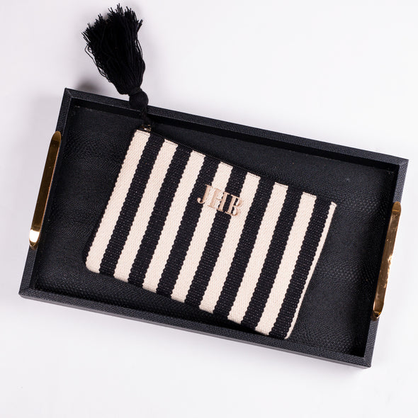 Phoenix Collection Set Handbag & Cosmetic - Black/Ivory Stripe