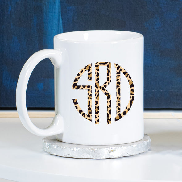 Leopard Circle Monogram, Ceramic Mug