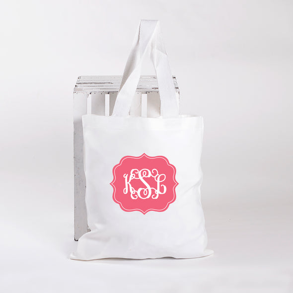 Fancy Frame Monogram, Personalized Tote Bag - Hot Pink