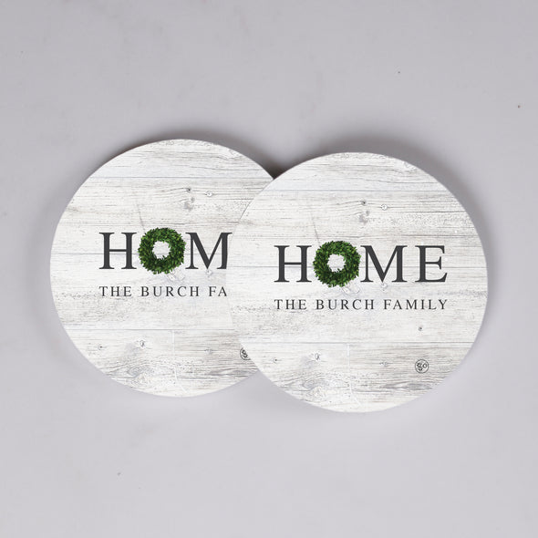 HOME with Green Wreath Coasters