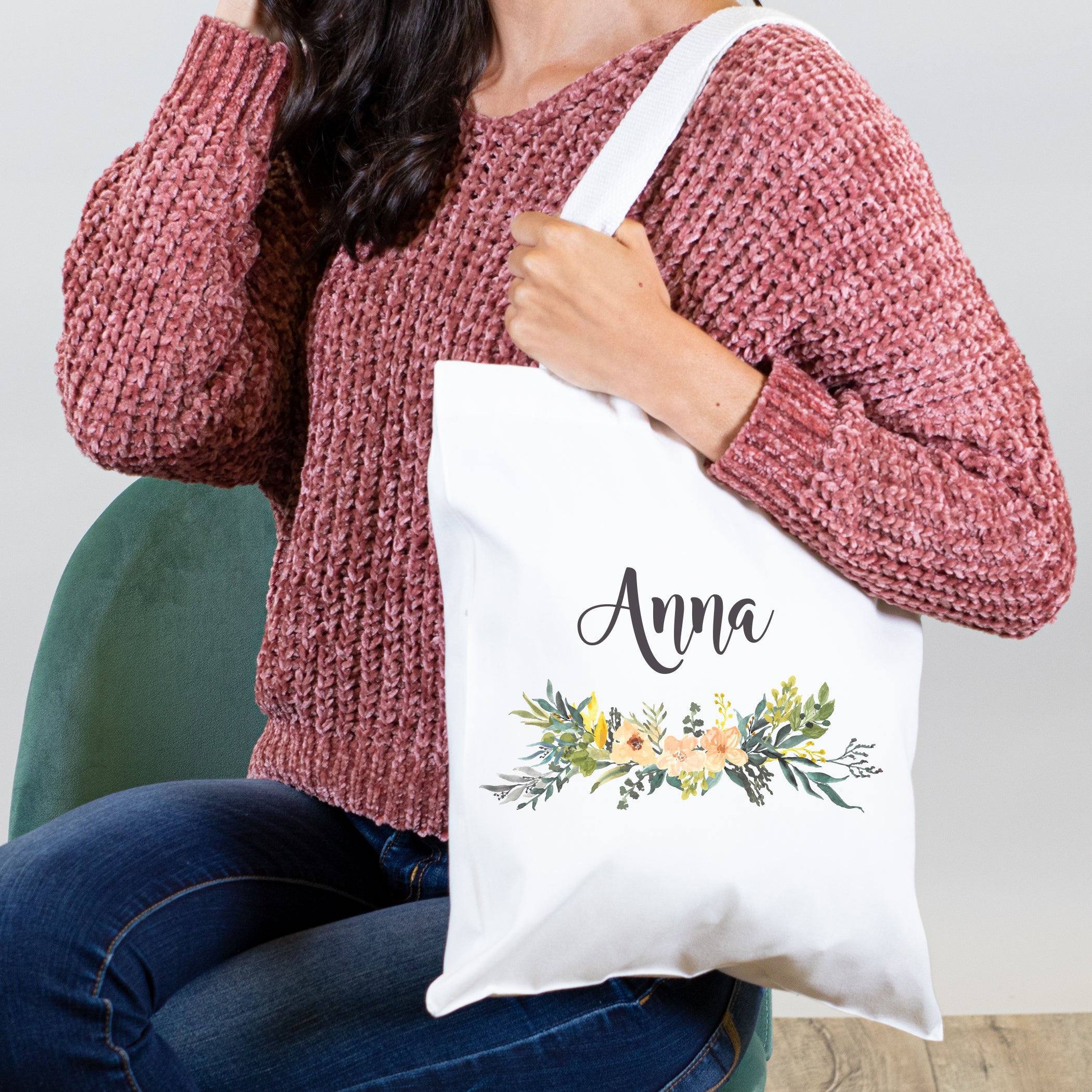 Floral Name Design, Personalized Tote Bag – Initial Outfitters