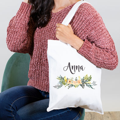 Personalized Floral Initial Cotton Canvas Tote Bag for Events