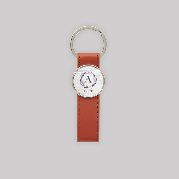 Woodgrain and Lavender Leatherette Strap Keychain