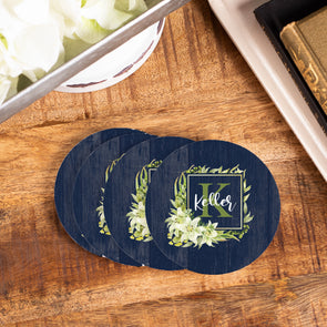 Navy Wood with Lilies Coasters
