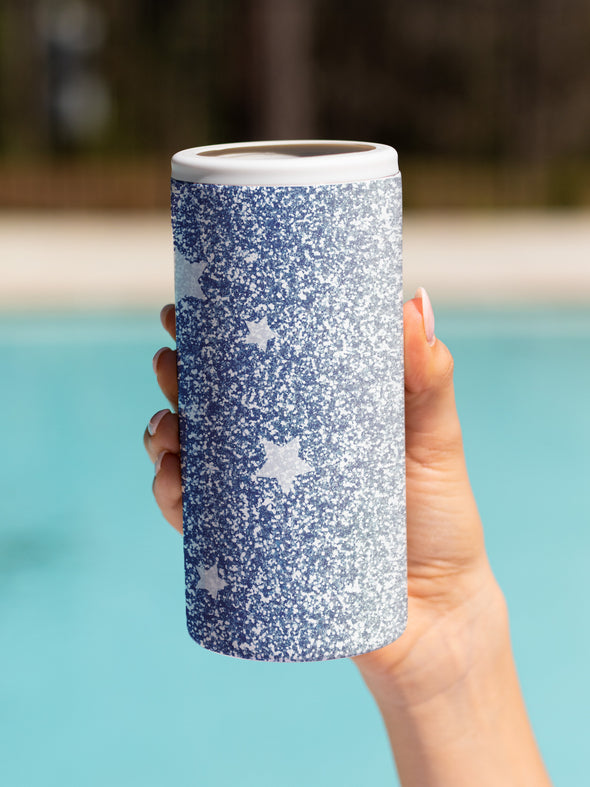 Glitter Red, White and Blue Slim Can Cooler