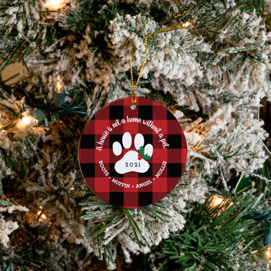 Red & Black Checkered Paw Print Ornament
