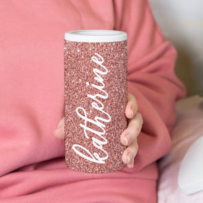 Pink Glitter Name Slim Can Cooler
