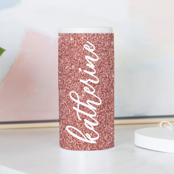 Pink Glitter Name Slim Can Cooler
