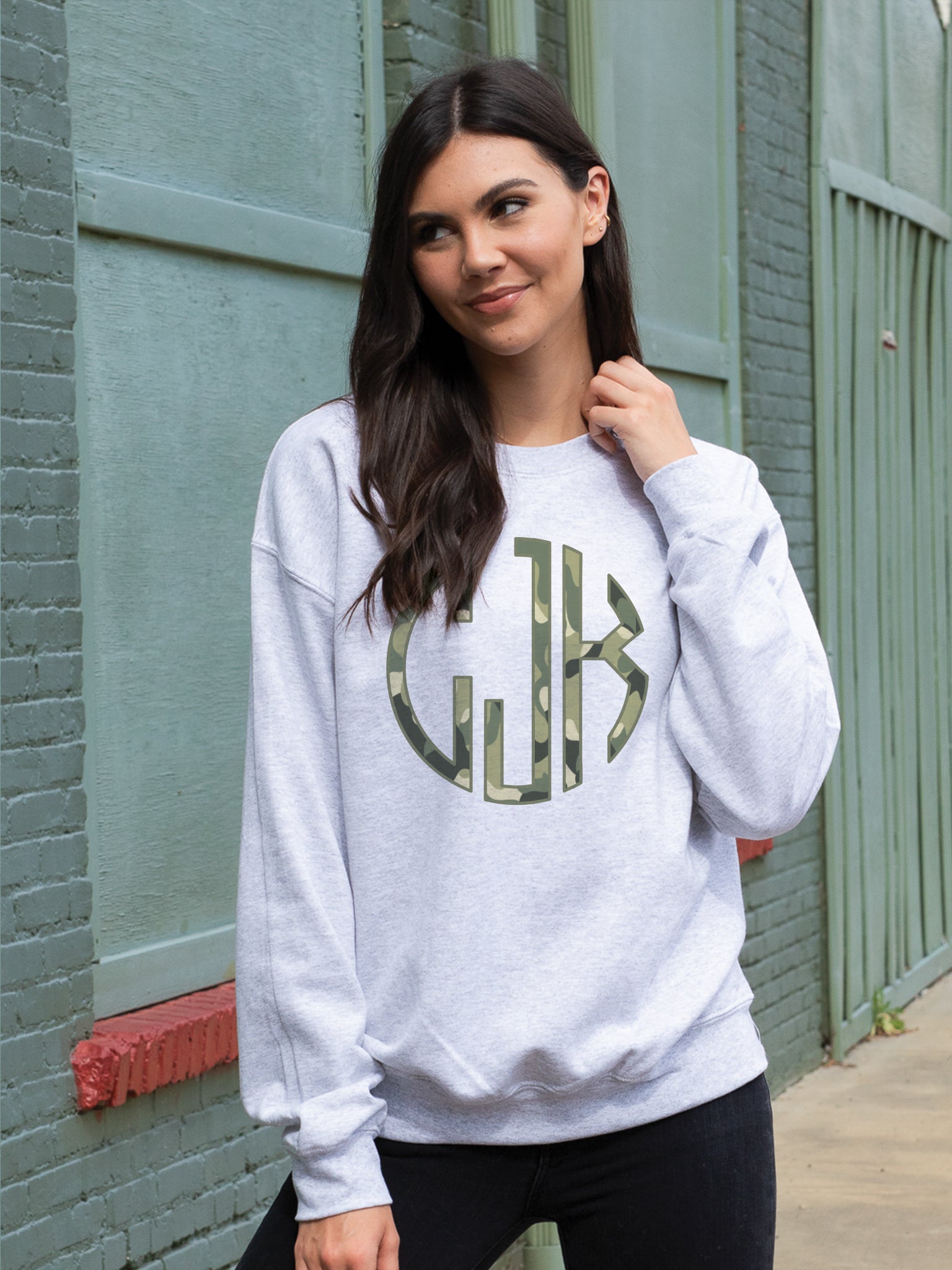 Camo Monogram Sweatshirt - Grey – Initial Outfitters
