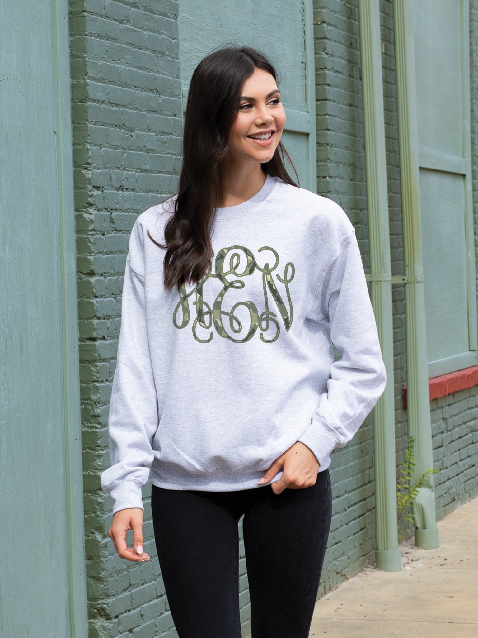 Monogrammed Camo Cowl Neck Pullover - Embroidered Ladies