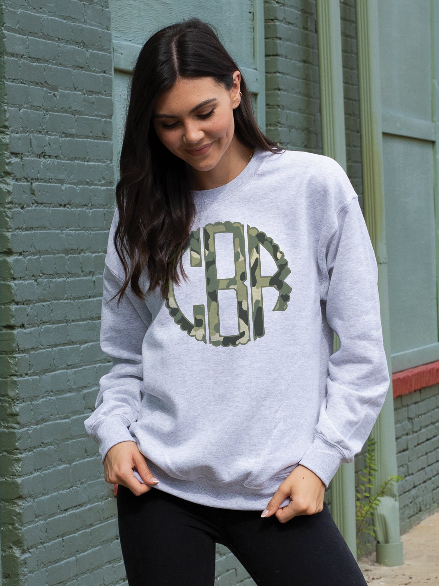 Camo Monogram Sweatshirt - Grey – Initial Outfitters
