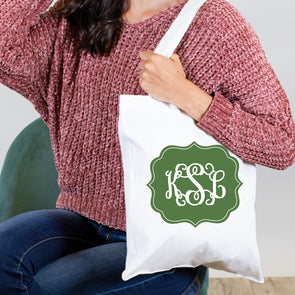 Fancy Frame Monogram, Personalized Tote Bag - Green
