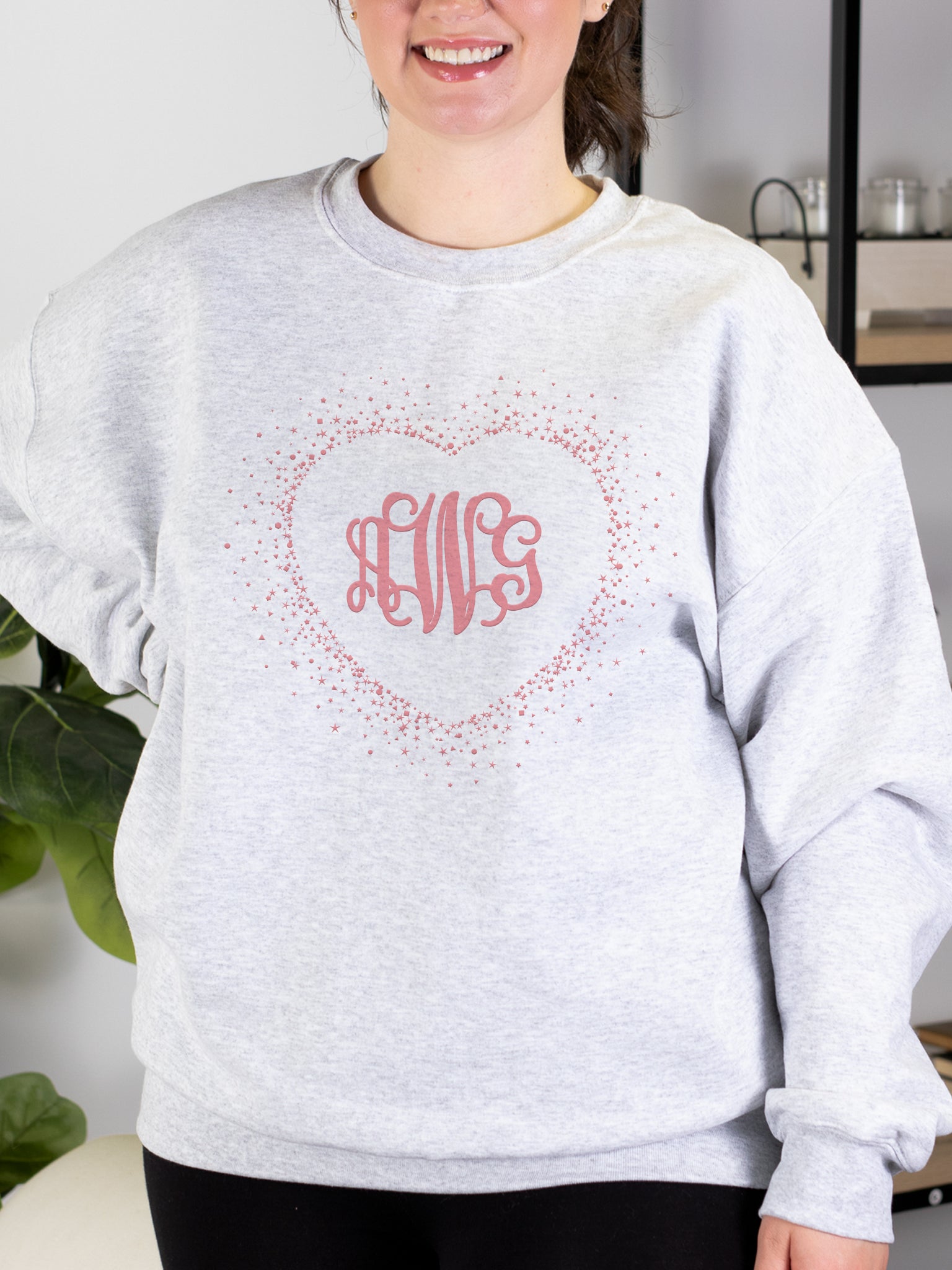 Monogram Embroidery Monogrammed Crewneck Sweatshirt Confetti Heart