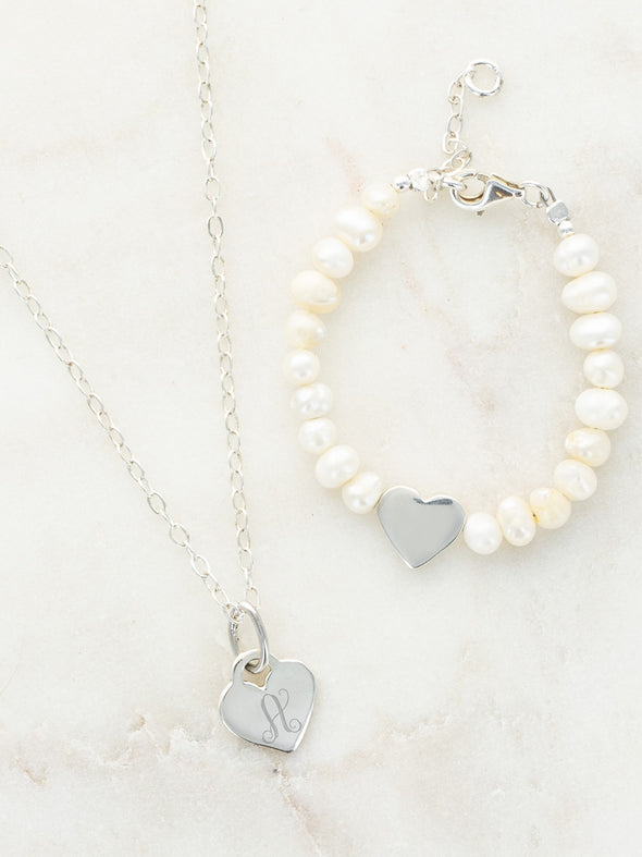 Sweet Baby Pearl Bracelet with Heart Disc