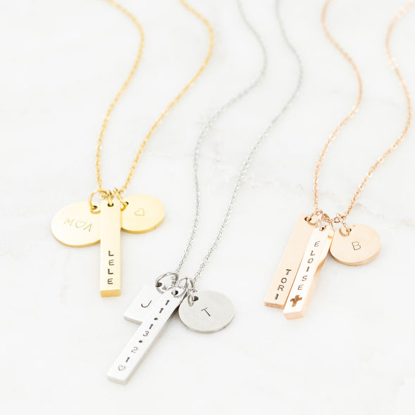 Forever Stamped Cross Vertical Necklace
