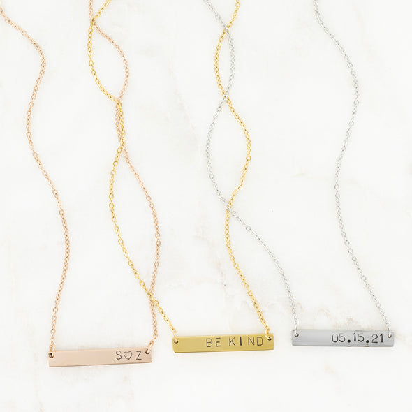 Hand Stamped Horizontal Bar Necklace