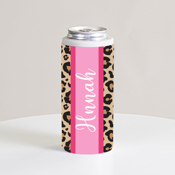 Cheetah and Hot Pink Stripe Slim Can Cooler