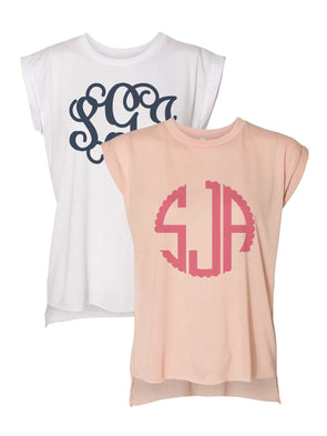 Solid Monogrammed Rolled Cuff Tee