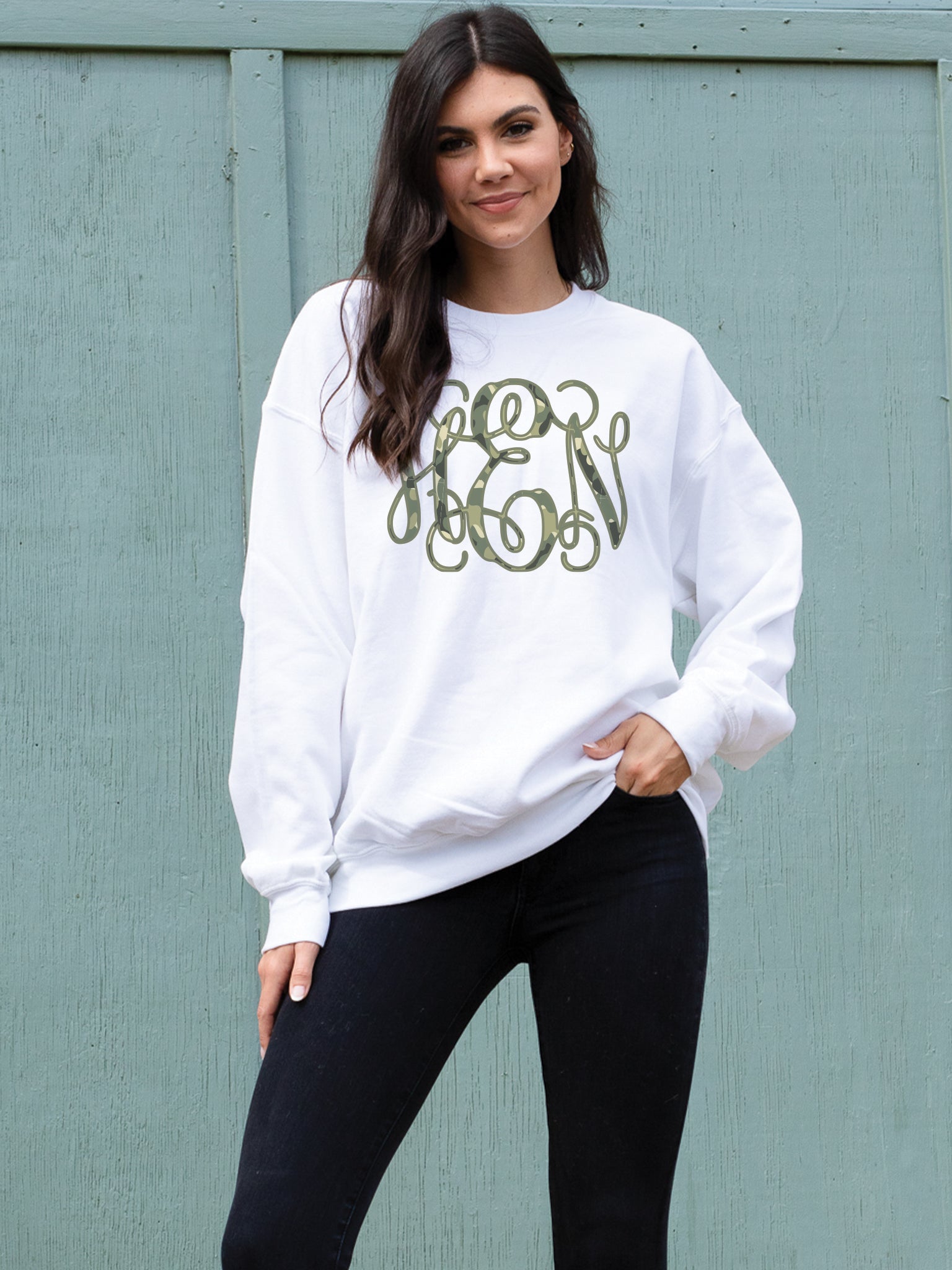 Solid Color Monogram Sweatshirt- White – Initial Outfitters